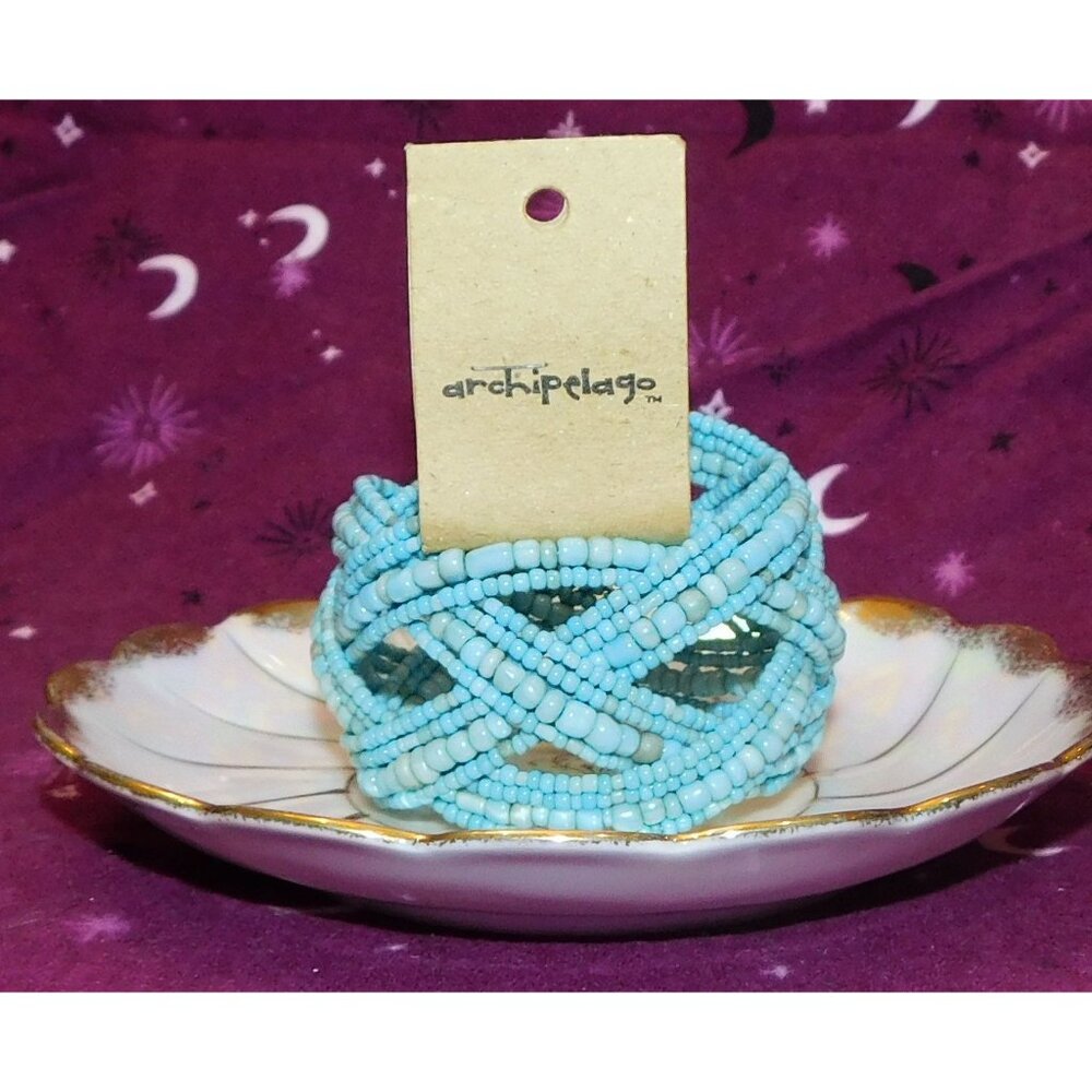 Archipelago Handmade Blue beaded Cuff Bracelet - Picture 4 of 6